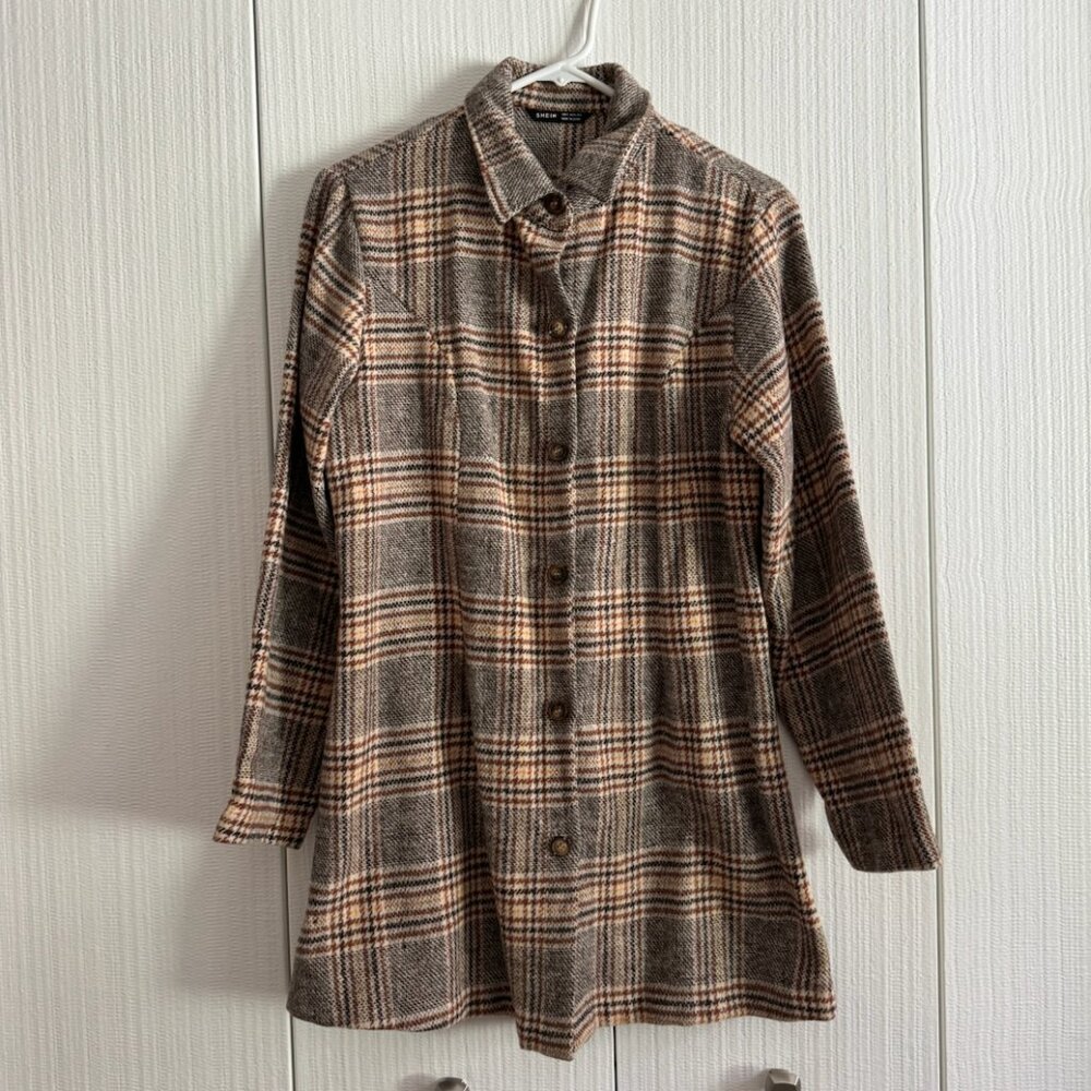 SHEIN Women's Collared Single Breasted Tweed Coat | Size 4 (S) | Brown/Orange